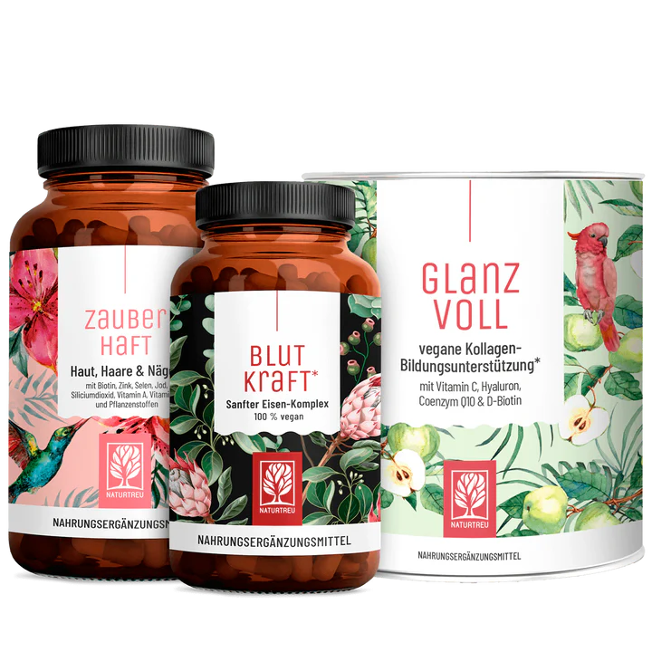 Glanz und Balance Paket Eisen- und Beauty-Komplex mit Q10, Hyaluron , premium Nahrungsergaenzung