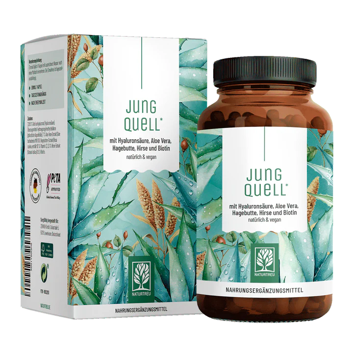 Jungquell Hyaluronsäure mit Aloe Vera, Hagebutten & Biotin, Haut Haare, premium Nahrungsergänzungsmittel