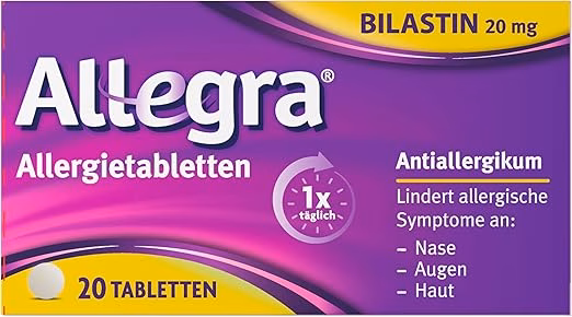 Allegra Allergietabletten | 20 Stk | Antiallergikum | Allergie Tabletten mit Bilastin | schnell & 24 Std wirksam bei Heuschnupfen, Tierhaar-, Hausstaubmilben-Allergie, Nesselsucht