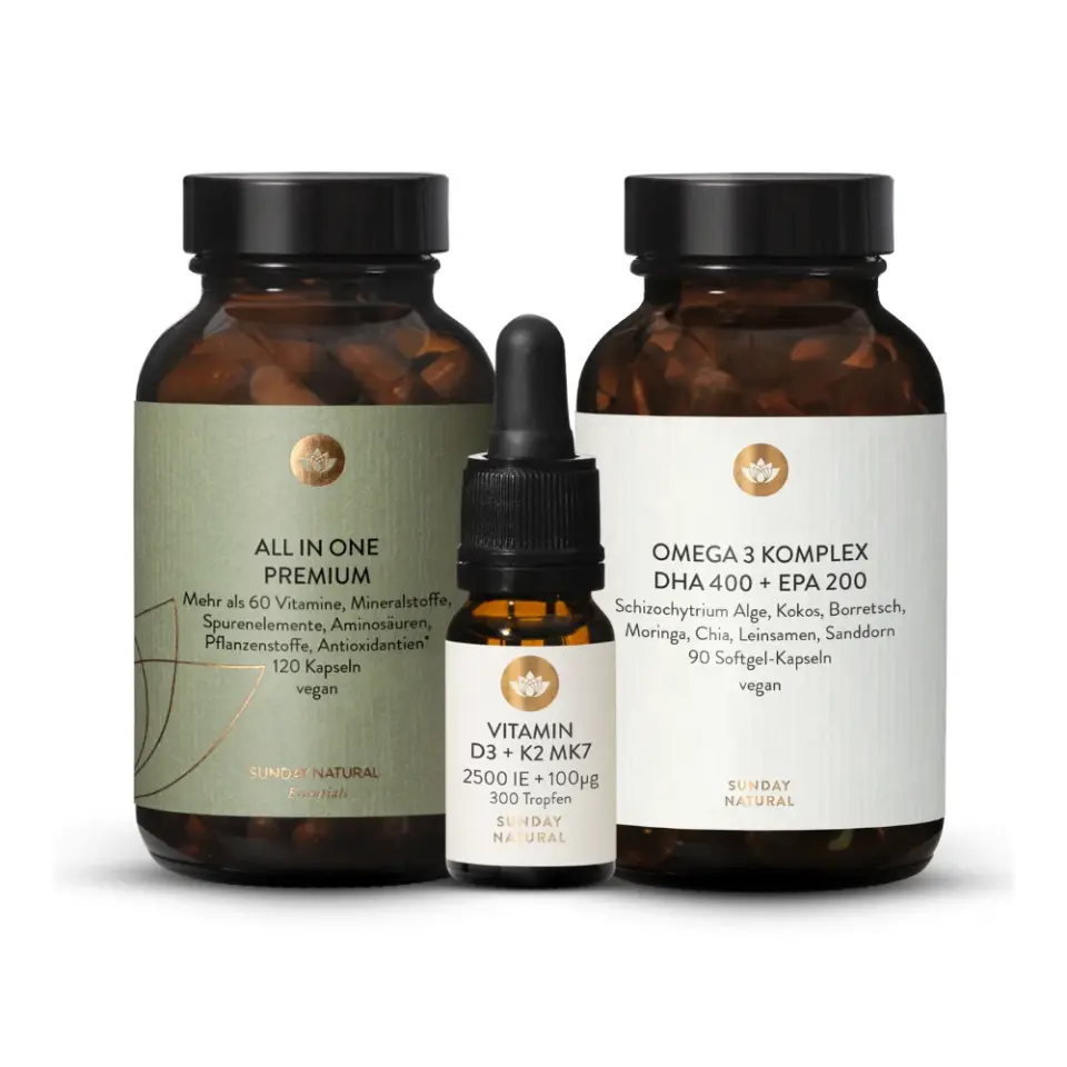 Energy Bundle, All In One Premium, Vitamin D3 + K2 Tropfen, Omega 3 Komplex
