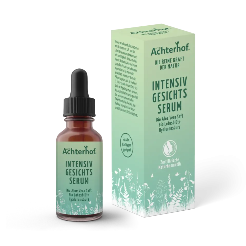 Intensiv Gesichtsserum mit Bio Aloe Vera Saft, Bio Lotosblüte und Hyaluronsäure (30ml)