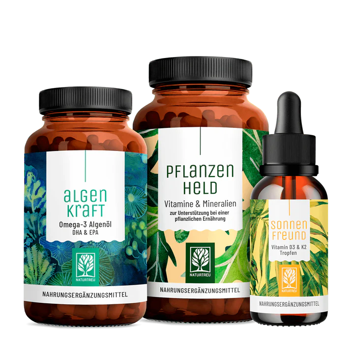 Pflanzliche-Ernährung-Paket Sonnenfreund, Pflanzenheld & Algenkraft, Omega3, Vitamine, Mineralien