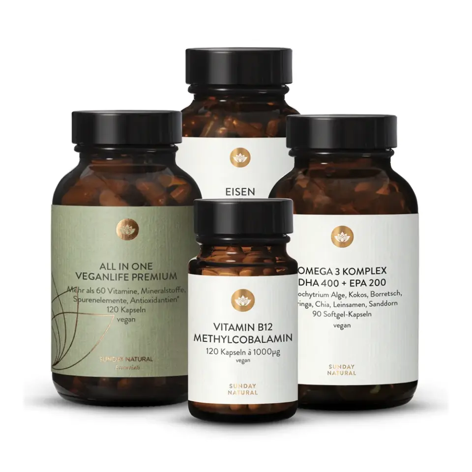 Vegan Life Set Vorteilsset, Omega 3, Eisen, B12, All in One Kapseln